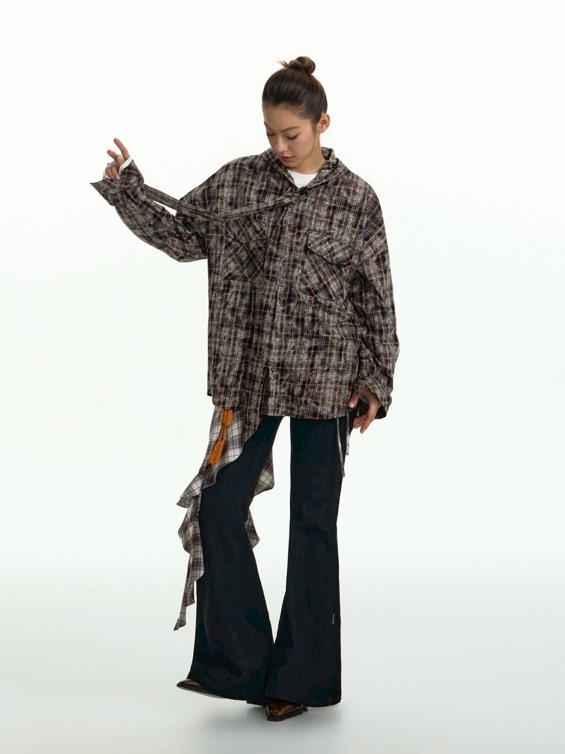 【TGNS】Hooded Tie Shirt / 【ツーガンズ】タイセットフートチェックシャツ