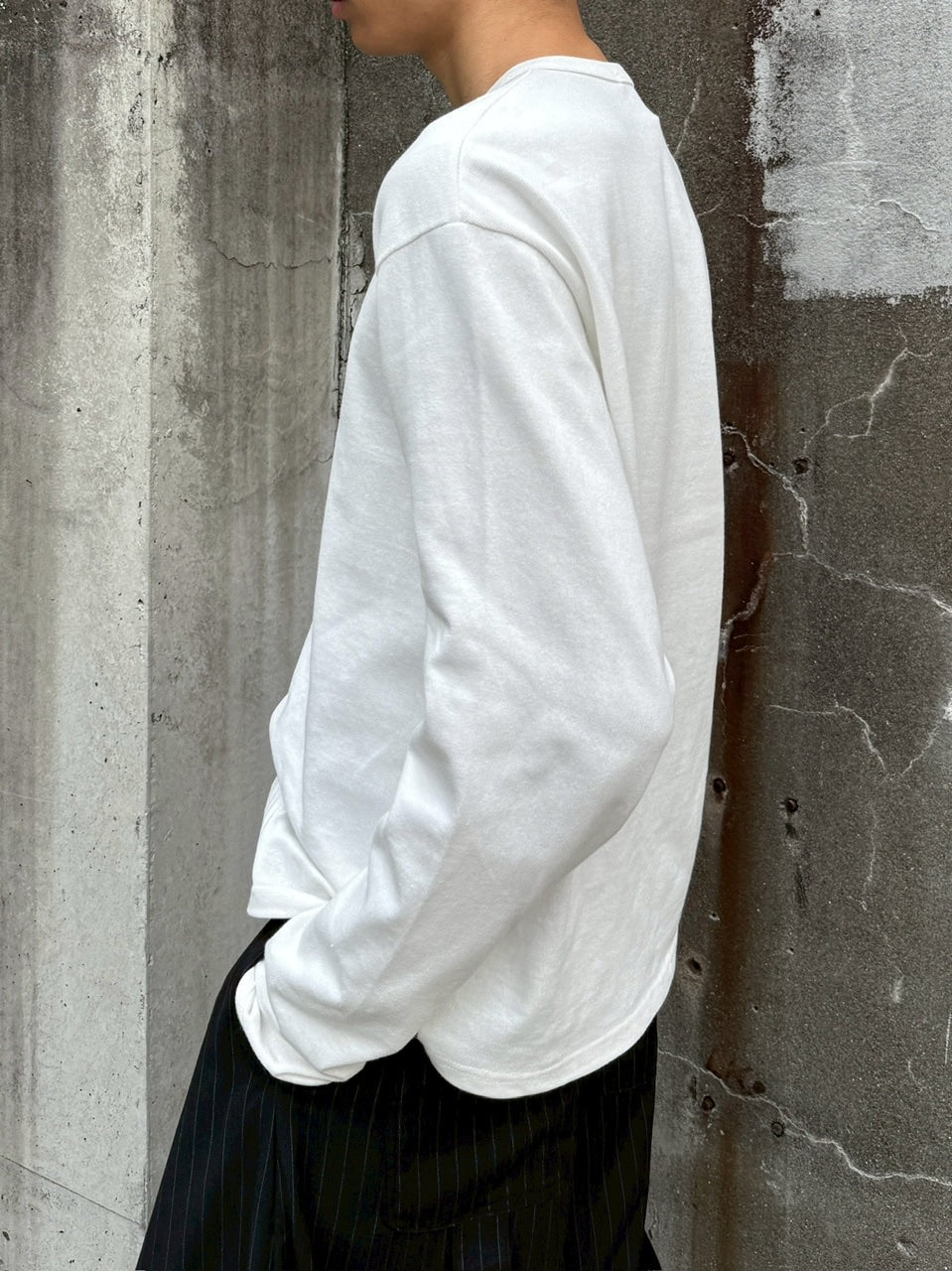 受注制【Chikashitsu +】double button henry neck long sleeve tee / 【チカシツプラス】ダブルボタンヘンリーネック長袖Tシャツ (4color)