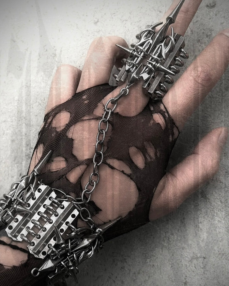 【IIIMIII】RottenMetal one piece ring chain /【イアミ】メタルシルバーブレスレットチェーンリング