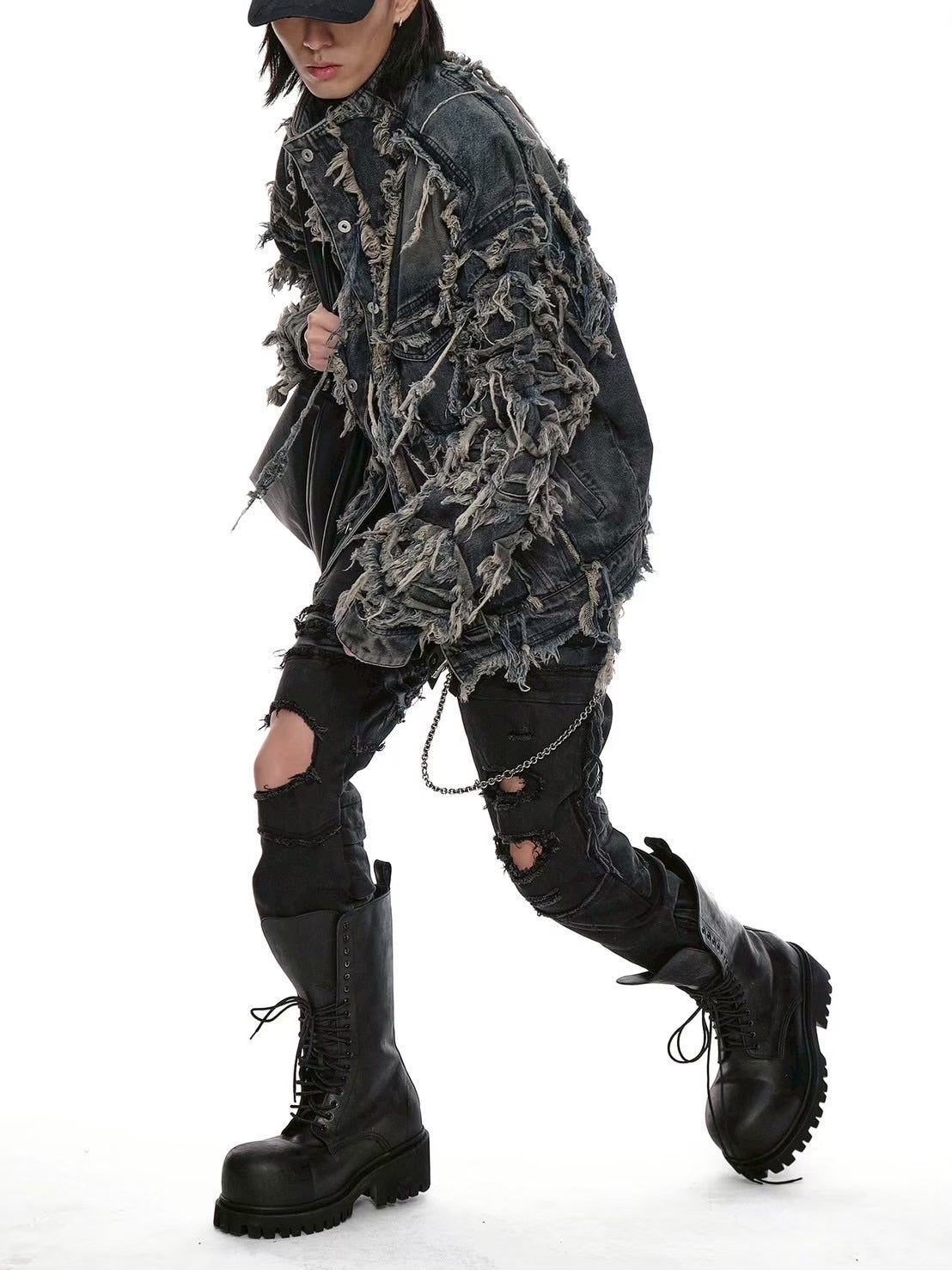 【d5ove】Erosion Fringed Denim Jacket / 【ダヴ】フリンジハイネックデニムジャケット