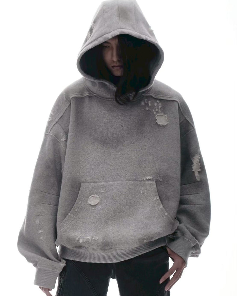 【d5ove】Boxy Distressed Sweatshirt / 【ダヴ】ポケットダメージウォッシュスプルオーバーパーカー