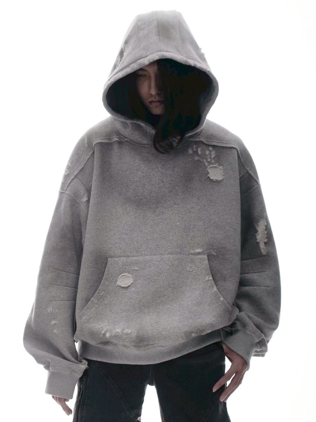 【d5ove】Boxy Distressed Sweatshirt / 【ダヴ】ポケットダメージウォッシュスプルオーバーパーカー