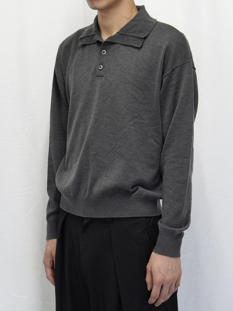 【CS】wool touch knit polo (charcoal) / 【シーエス】ウールタッチニットポロ
