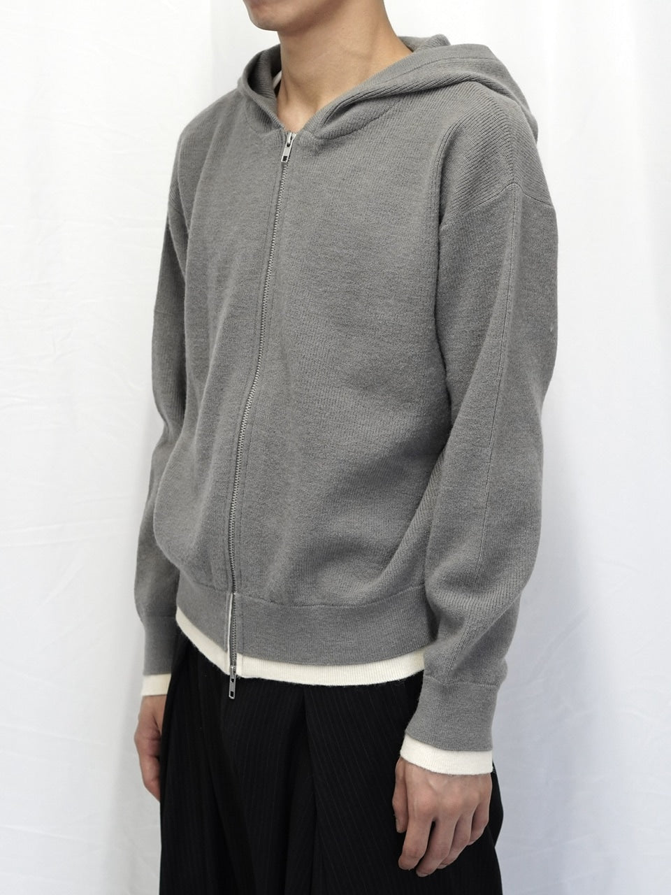 【CS】layered knit zip hoodie (gray) / 【シーエス】レイヤードニットジップフーディー