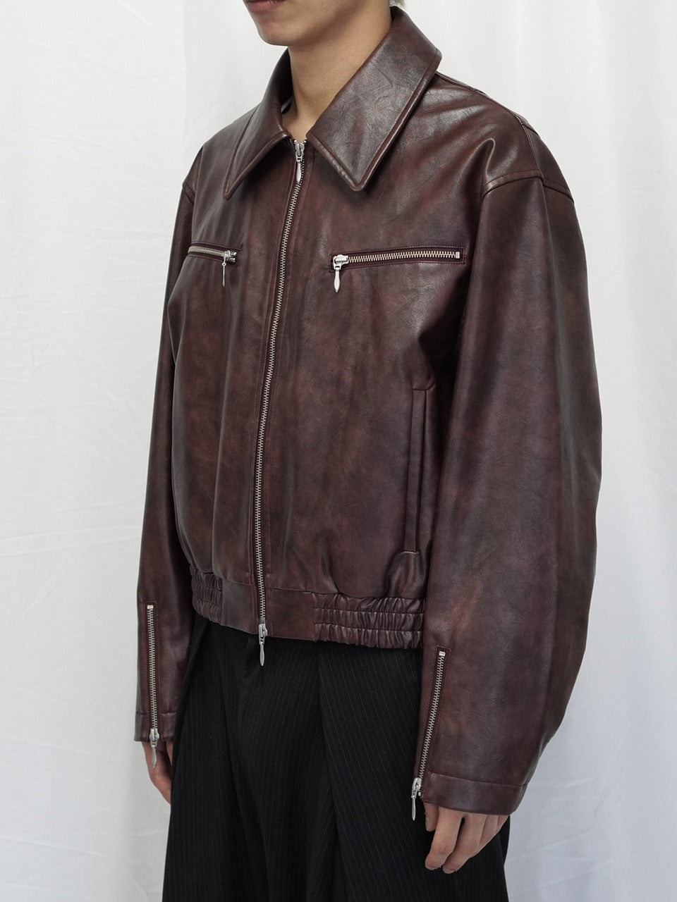 【CS】multi zip faded wash blouson (red brown)
