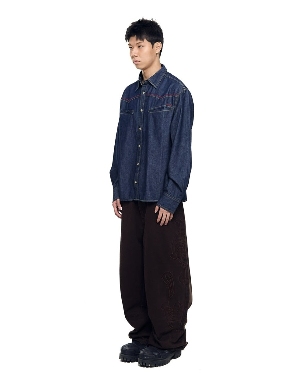 【AAKAM】Needlework Wave Cotton Pants