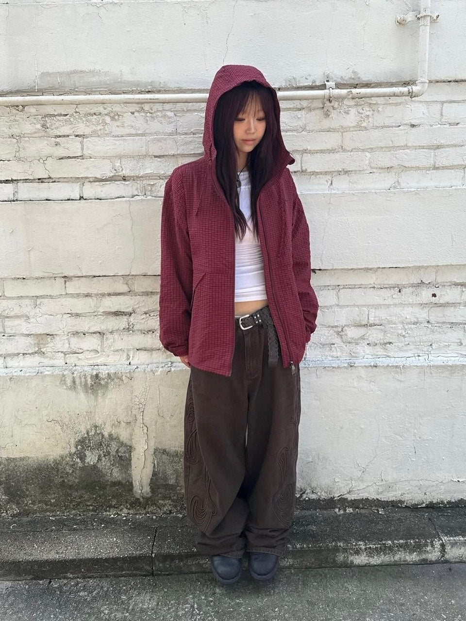 【AAKAM】Check Pattern Hooded Jacket