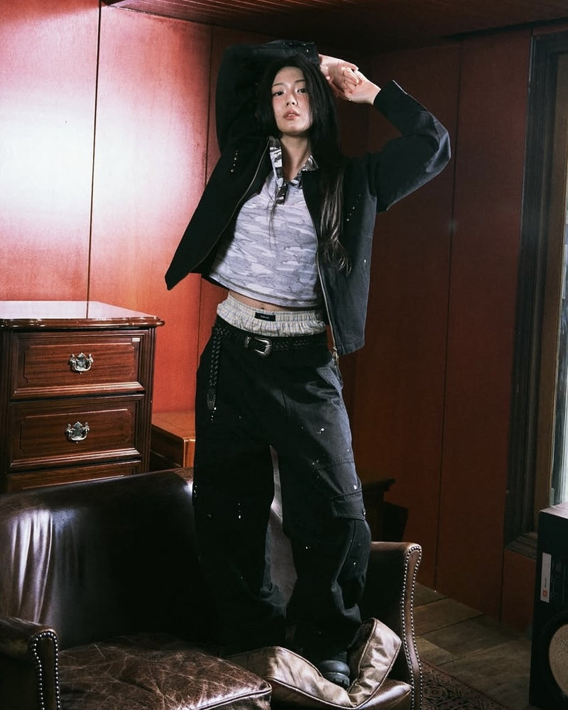 【AAKAM】Incision Studded Cotton Jacket