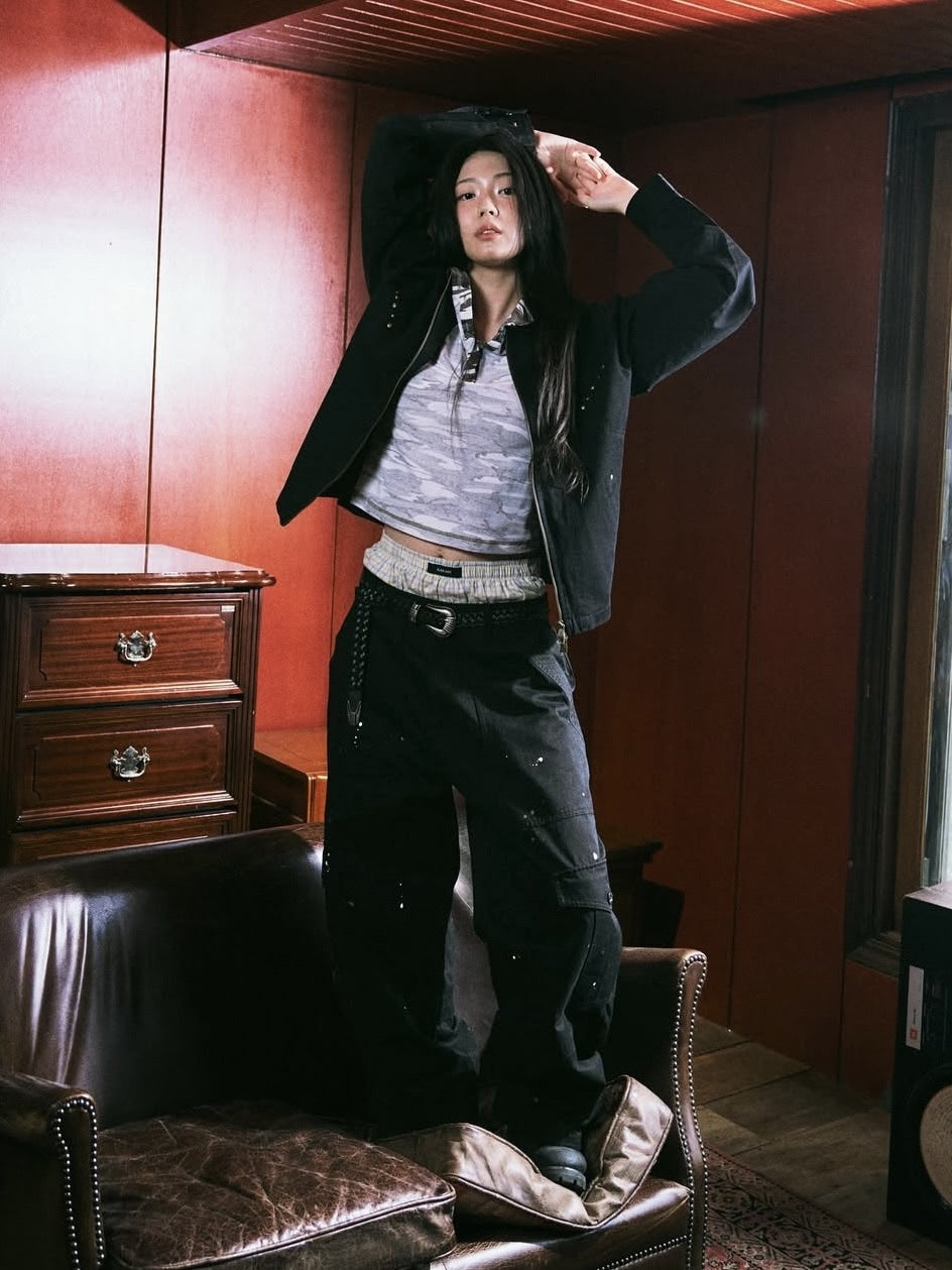 【AAKAM】Incision Studded Cotton Jacket