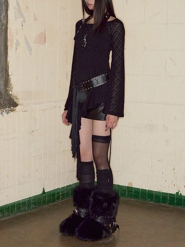 【NOT KNOWING】Belted Halter Ruffle Top / 【ノットノーイング】ベルトホルターラッフル長袖Ｔシャツ