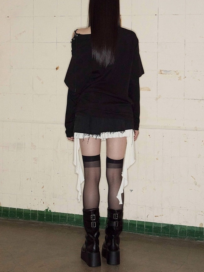 【NOT KNOWING】Lace-Up Layered Top / 【ノットノーイング】レースアップレイヤード長袖Ｔシャツ