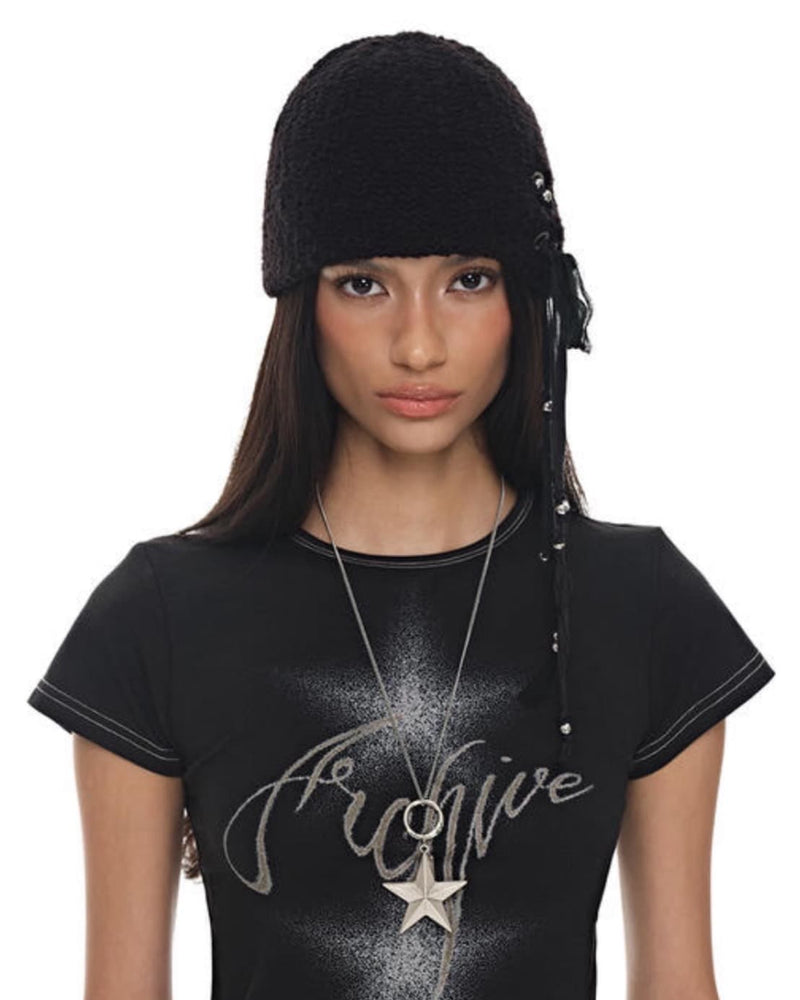 【BLACK PURPLE】Curly Custom Eyelet Beanie / 【ブラックパープル】カーリーカスタムアイレットニット帽