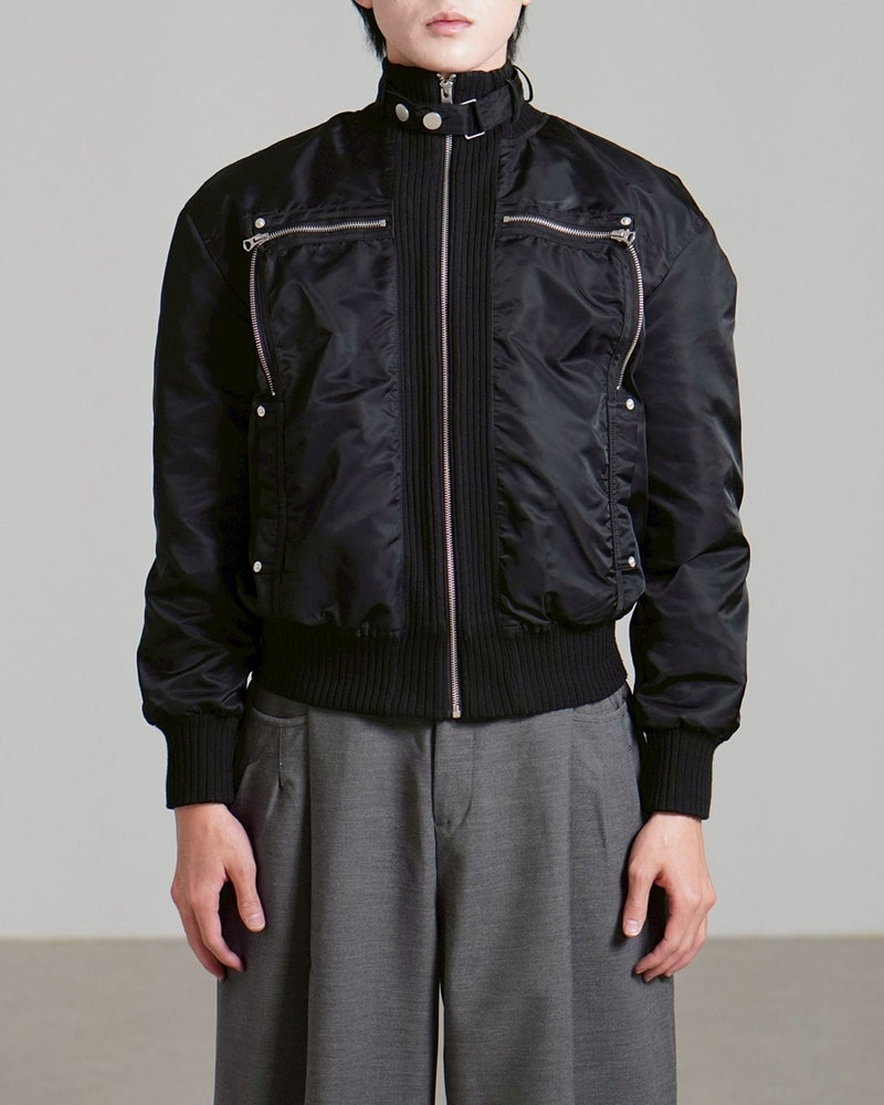 受注制【Chikashitsu +】zip up design bomber blouson / 【チカシツプラス】ジップアップデザインボンバーブルゾン