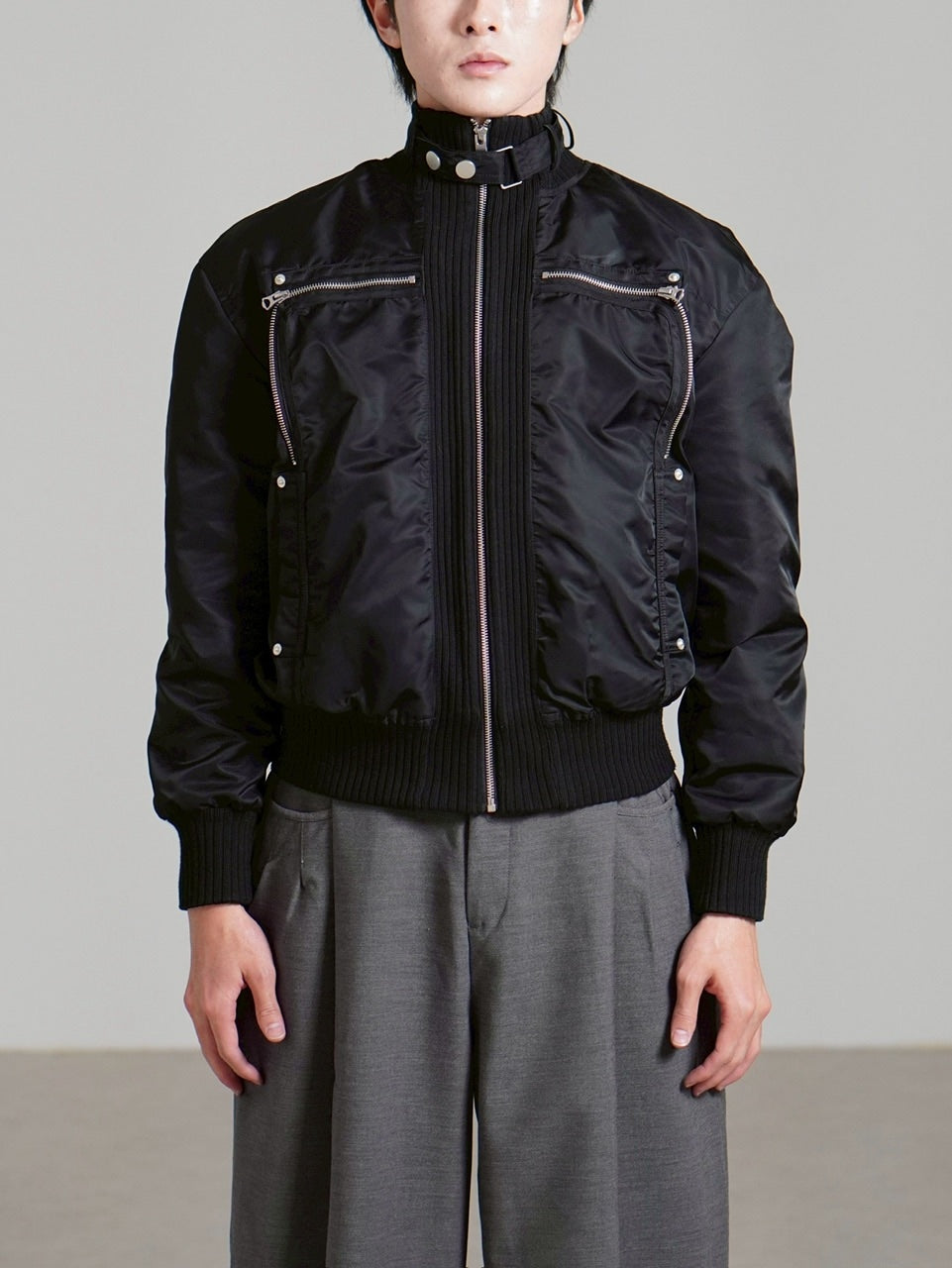 受注制【Chikashitsu +】zip up design bomber blouson / 【チカシツプラス】ジップアップデザインボンバーブルゾン