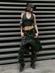 1/2 20:00再販【RICH】Knight Wide Waxed Short Pants/ 【リッチ】デザインデニムダメージハーフパンツ