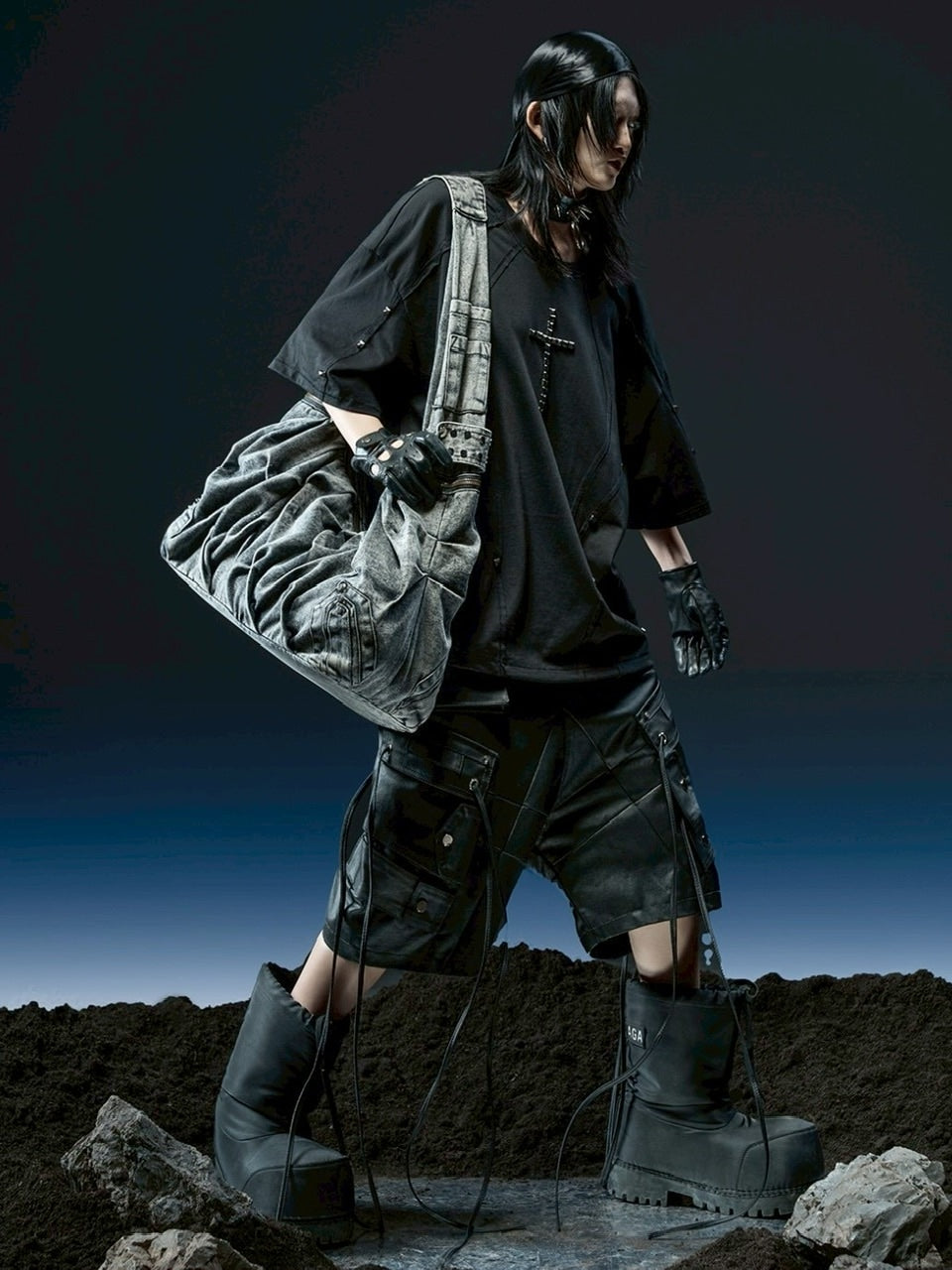 1/2 20:00再販【RICH】Crinkle Denim Stone Washed Bag / 【リッチ】ストーンウォッシュドデニムショルダーバッグ