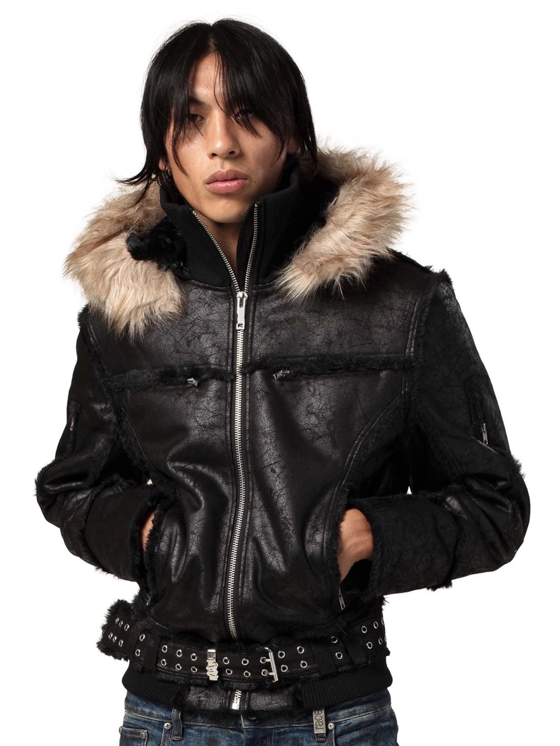 【RACER WORLDWIDE】Sheep Skin Jacket / 【レーサーワールドワイド】ベルテッドジップファージャケット