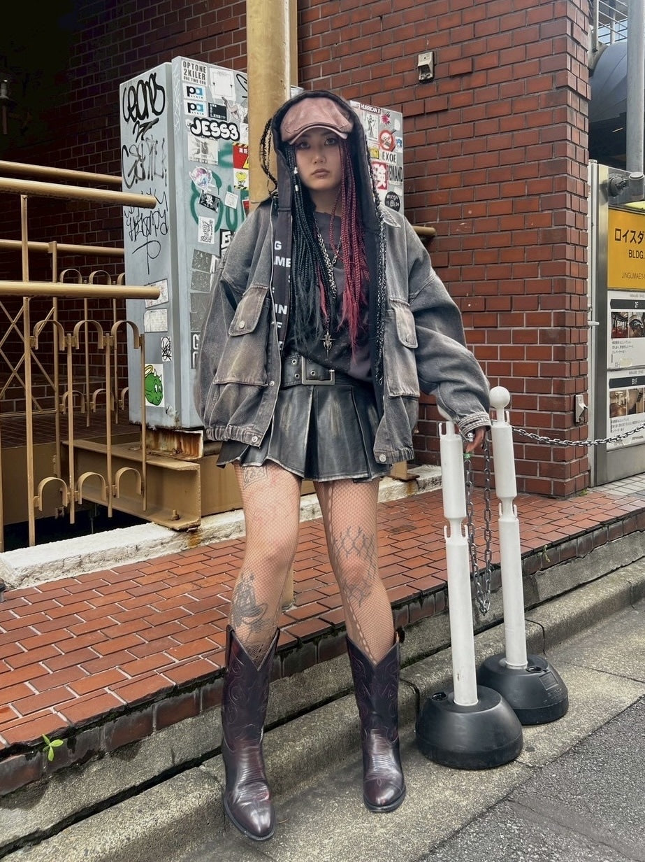 【Never mind the XU】belt pleats leather skirt / 【ネバーマインドザエックスユー】ベルト付きプリーツレザーミニスカート (2color)