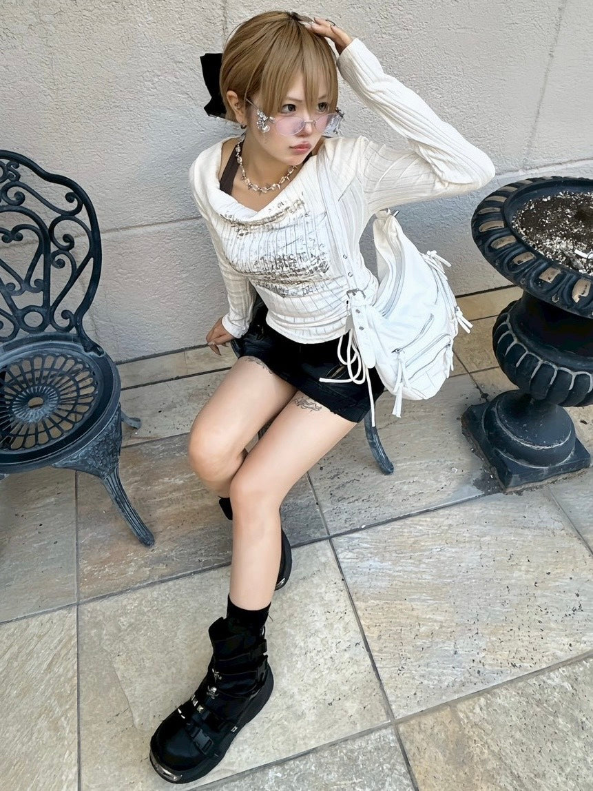 【Never mind the XU】clear stone studs necklace / 【ネバーマインドザエックスユー】クリアストーンスタッズネックレス