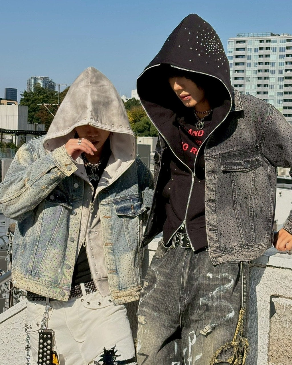 【Never mind the XU】rhinestone denim jacket / 【ネバーマインドザエックスユー】ラインストーンデニムジャケット (2color)