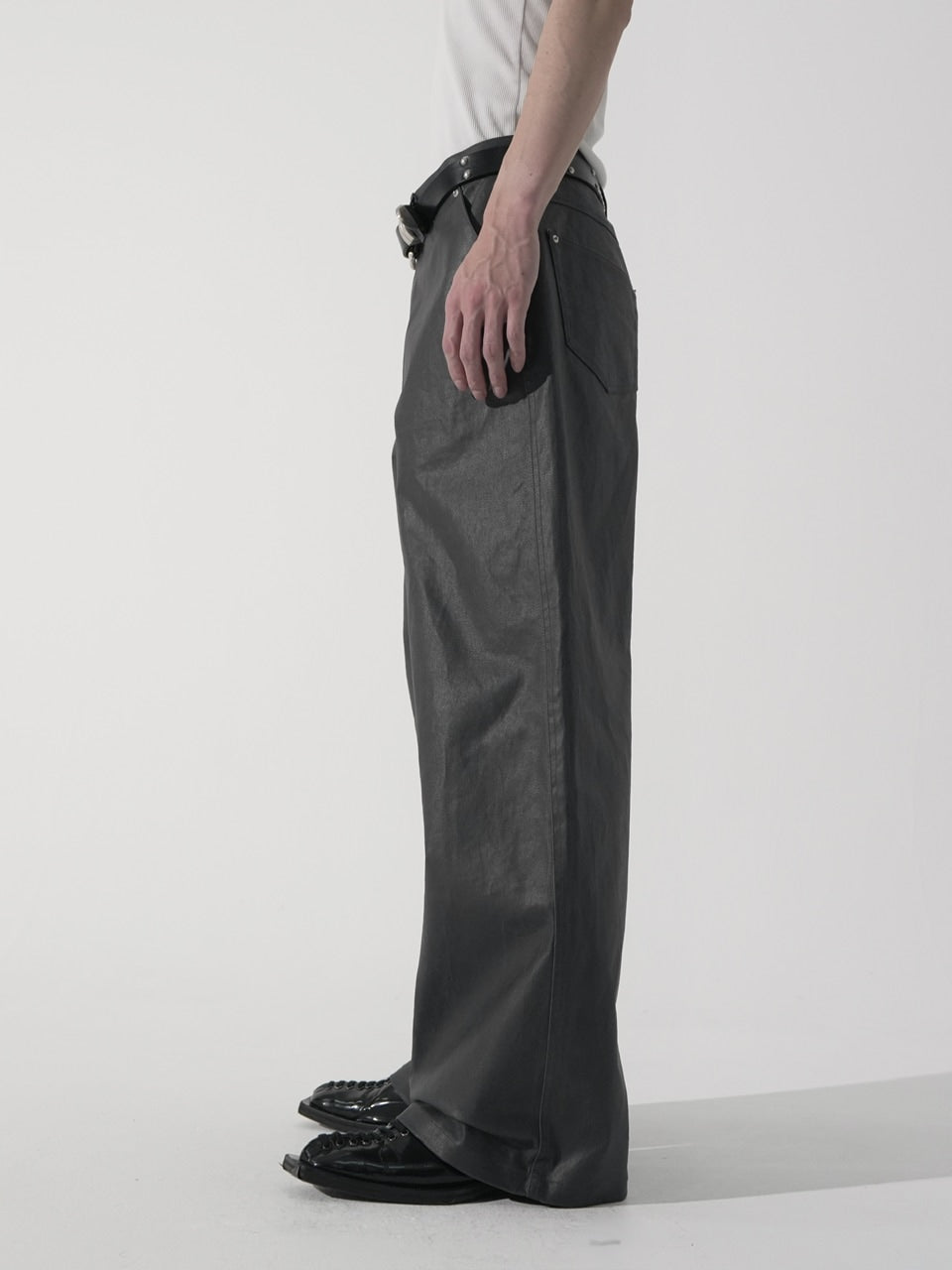 【CS】coated wide denim pants(dark gray)