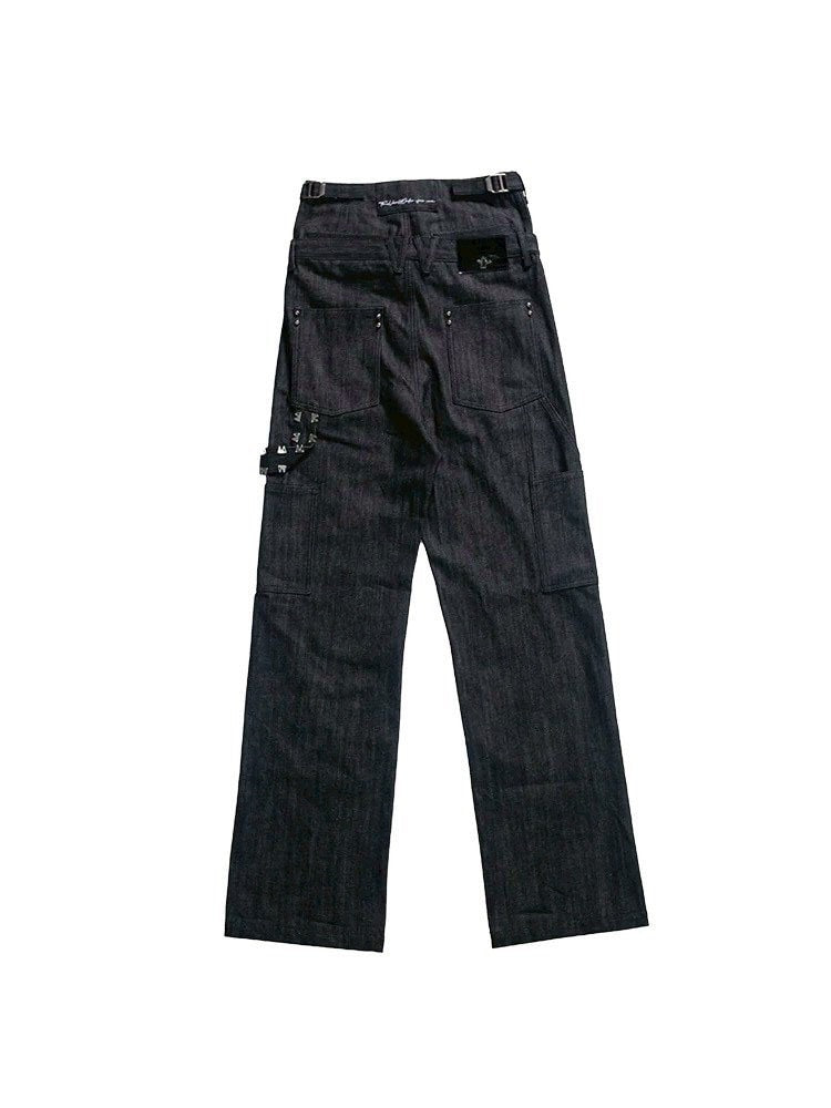 【F.V.V.O】Punkfreeguys Patch & Stud Pants / 【フリーワールドオーダー(エフヴィーヴィーオー)】ダブルウエストレタリングデニムパンツ