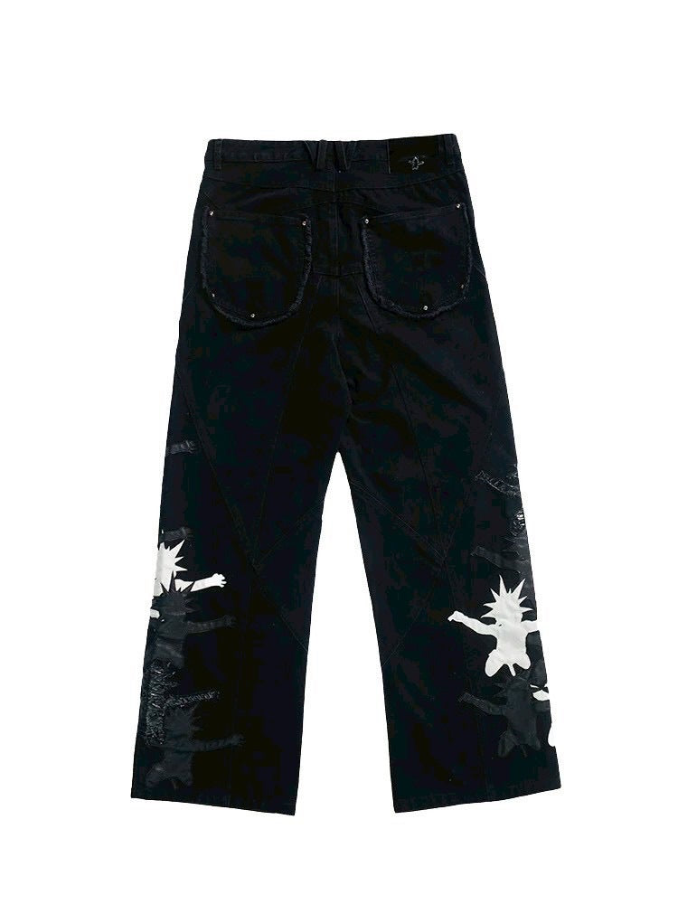 【F.V.V.O】Red Body Embroidered Signature Jeans / 【フリーワールドオーダー(エフヴィーヴィーオー)】ペイントスタッズデニムパンツ