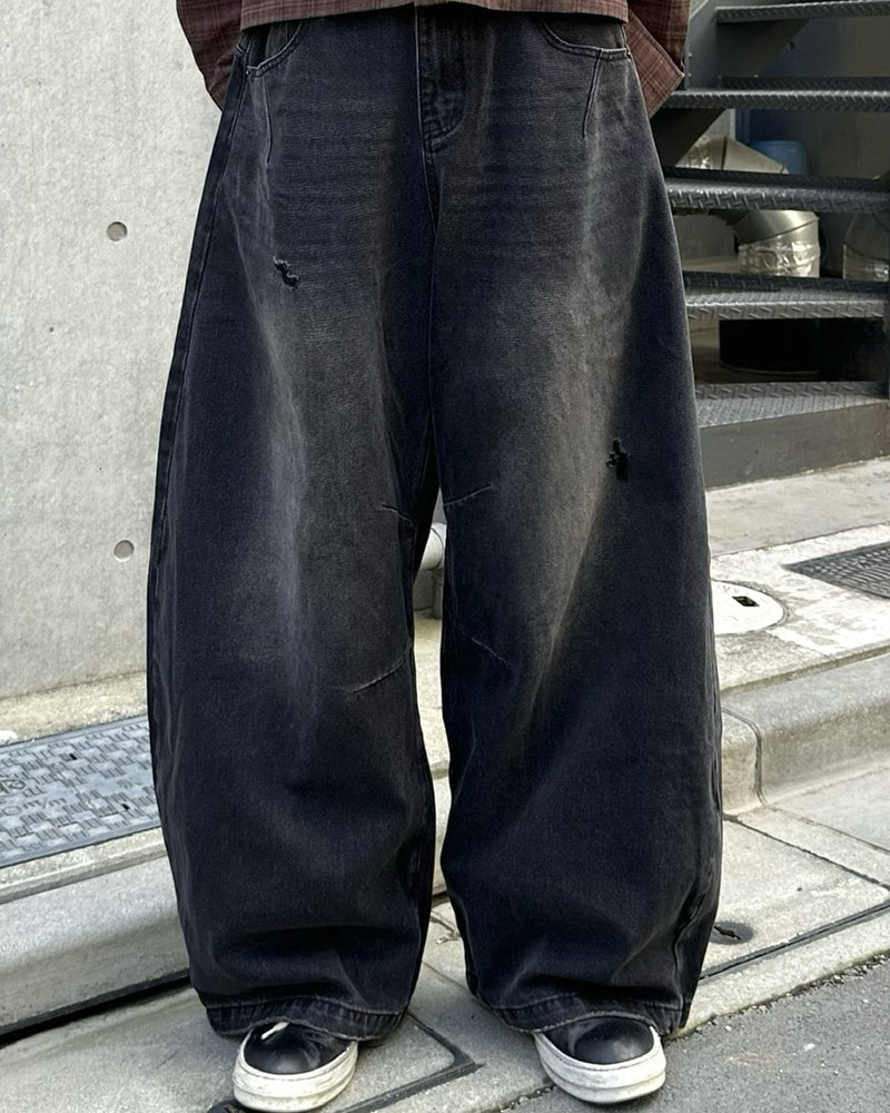 大阪店WEB限定受注制【Chikashitsu +】back stitch wide denim pants / 【チカシツプラス】バックステッチワイドデニムパンツ