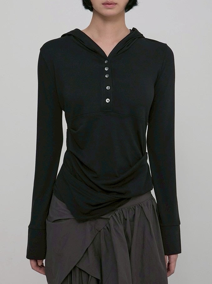 【FLAREUP】Asymmetrical Draped Hoodie / 【フレアアップ】アシンメトリードレープフードロングTシャツ