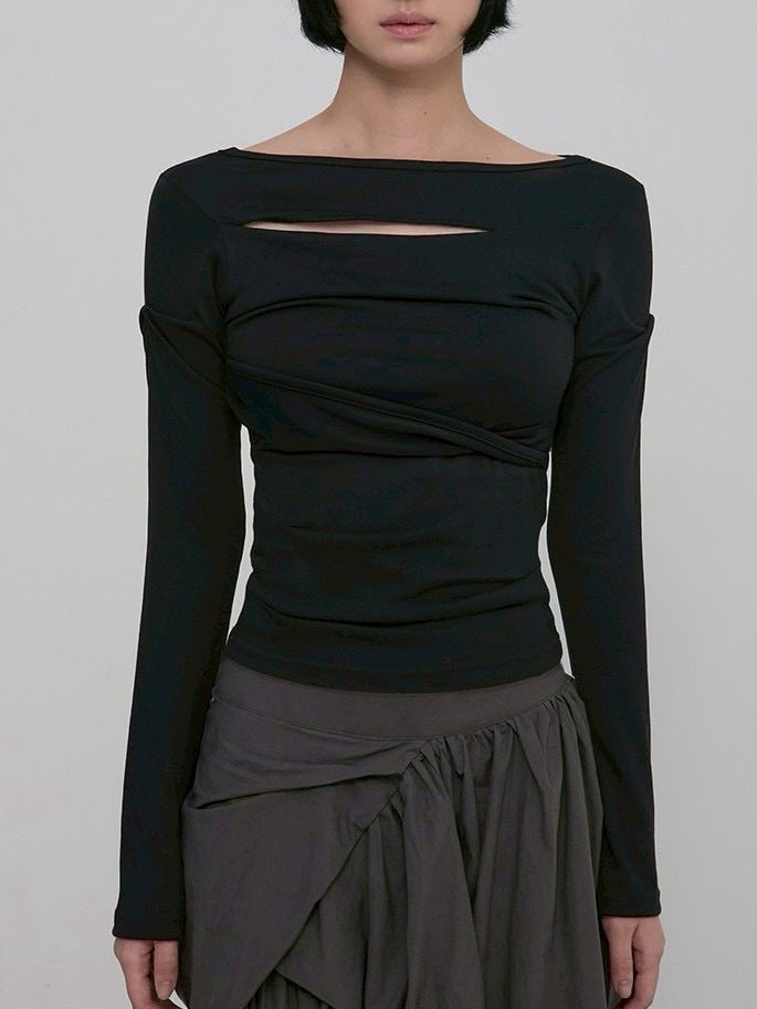 【FLAREUP】Asymmetrical Draped Long Sleeve / 【フレアアップ】アシンメトリードレープ長袖Ｔシャツ