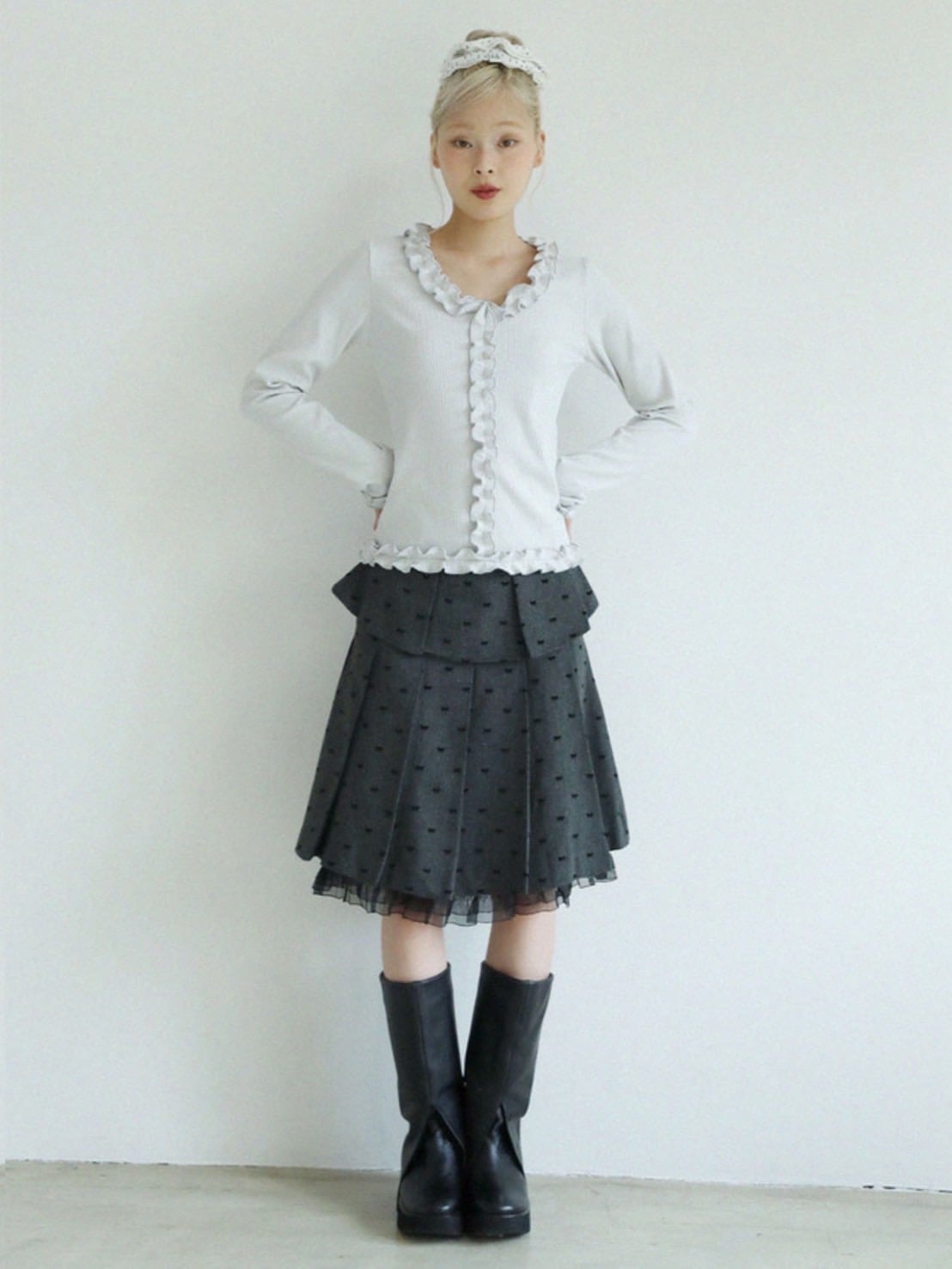 12/21 20:00 再販【Uglyshadow】RUFFLE RIBBED T-SHIRT