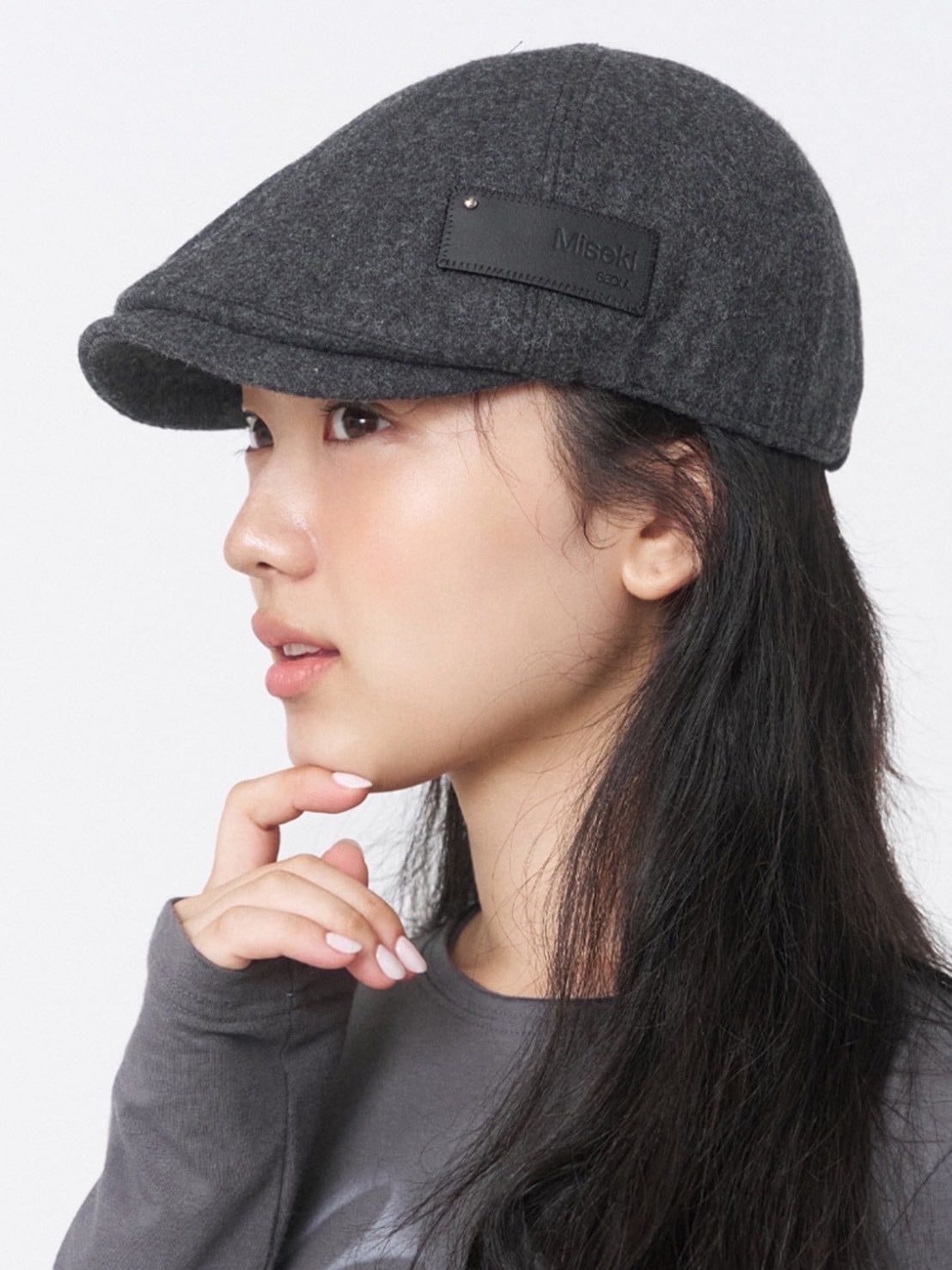 【Miseki seoul】Patch wool hunting cap