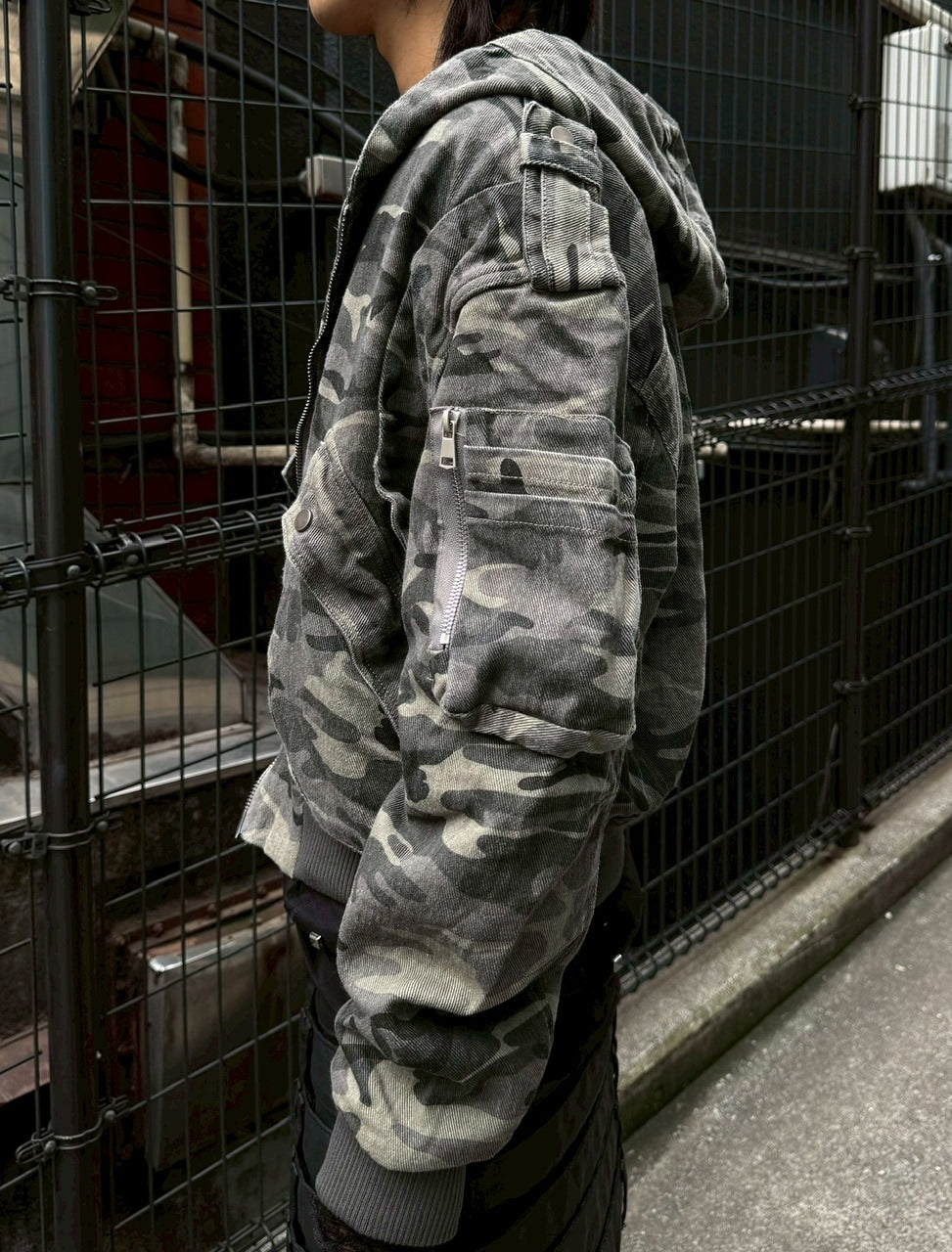 【Never mind the XU】camouflage zip up jacket / 【ネバーマインドザエックスユー】カモフラージュジップアップフードジャケット