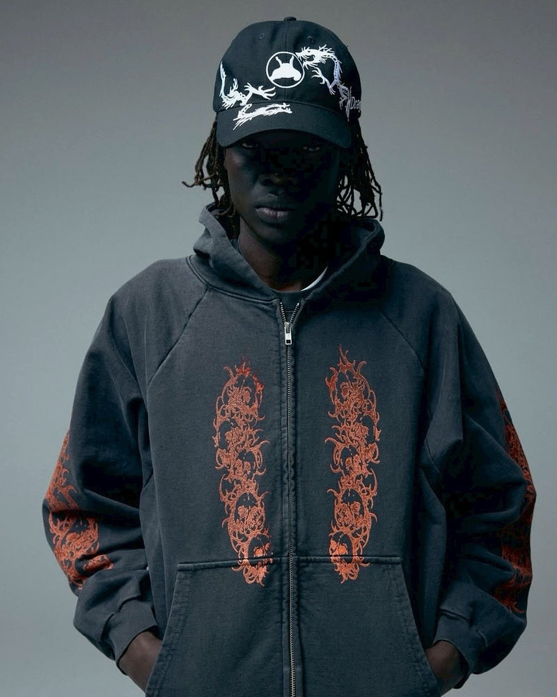 【BASKETCASE】AFFLICTED, zip-up hoodie / 【バスケットケース】インフェルノデザインポケットジップパーカー