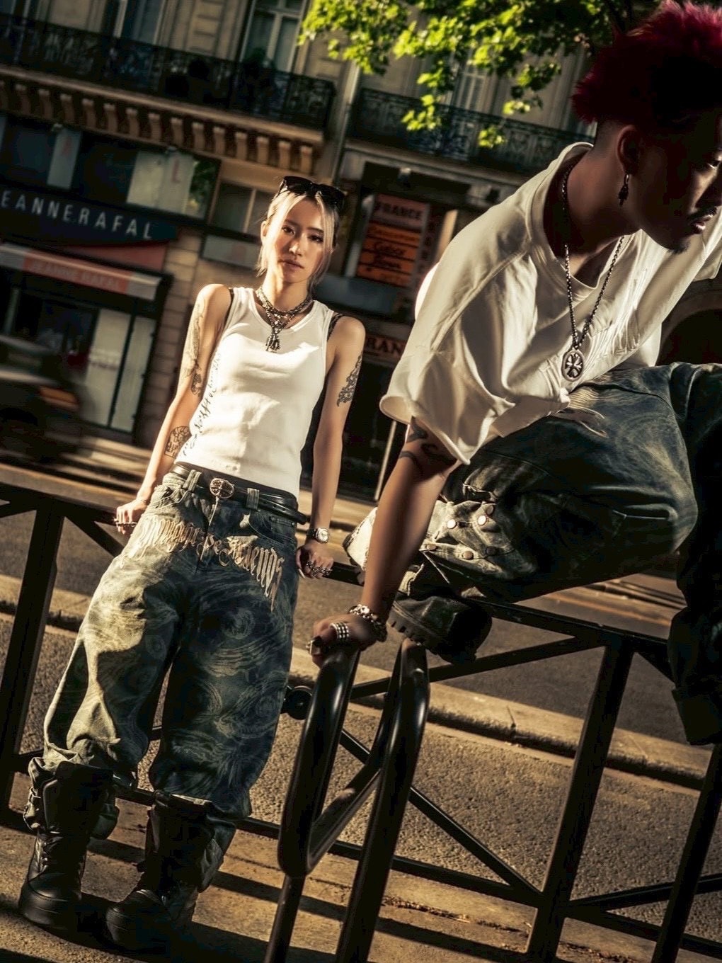 【Thought We Friends】Eyethought 2.0 Distressed Baggy Denims with Embroidery & Studs