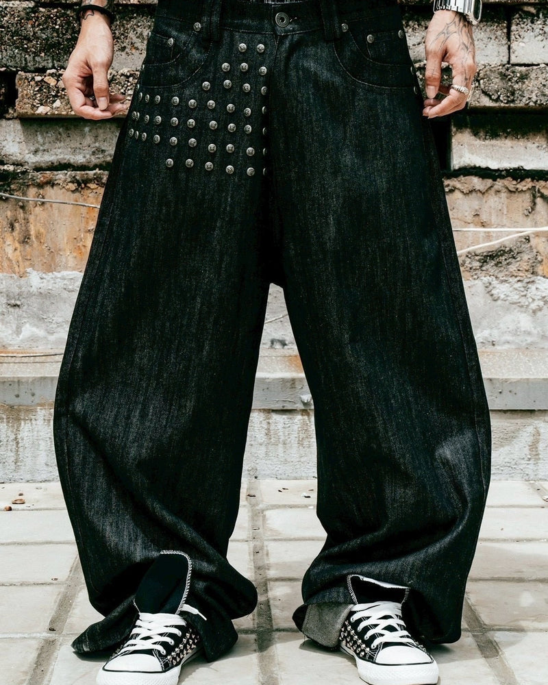 【Thought We Friends】Devlin Distressed Baggy Denims with Studs
