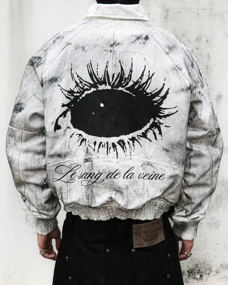【Thought We Friends】Bane Waxed Denim Varsity Jacket