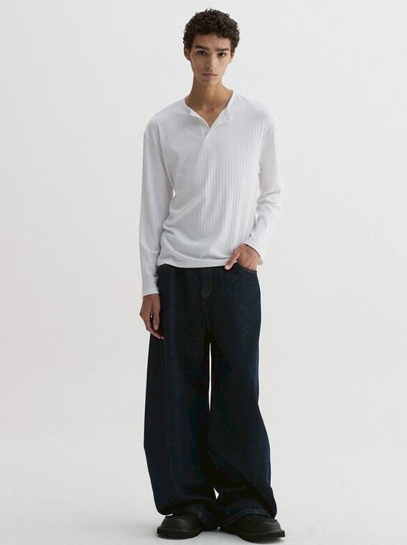 【DNSR】Ribbed Henley Long Sleeve