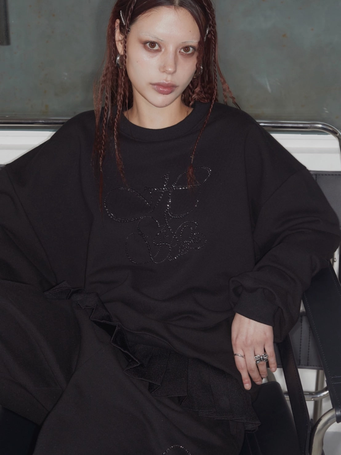 【HOLY NUMBER 7】OVERFIT HIP HOP MOVE CUBIC LETTERING SWEATSHIRT