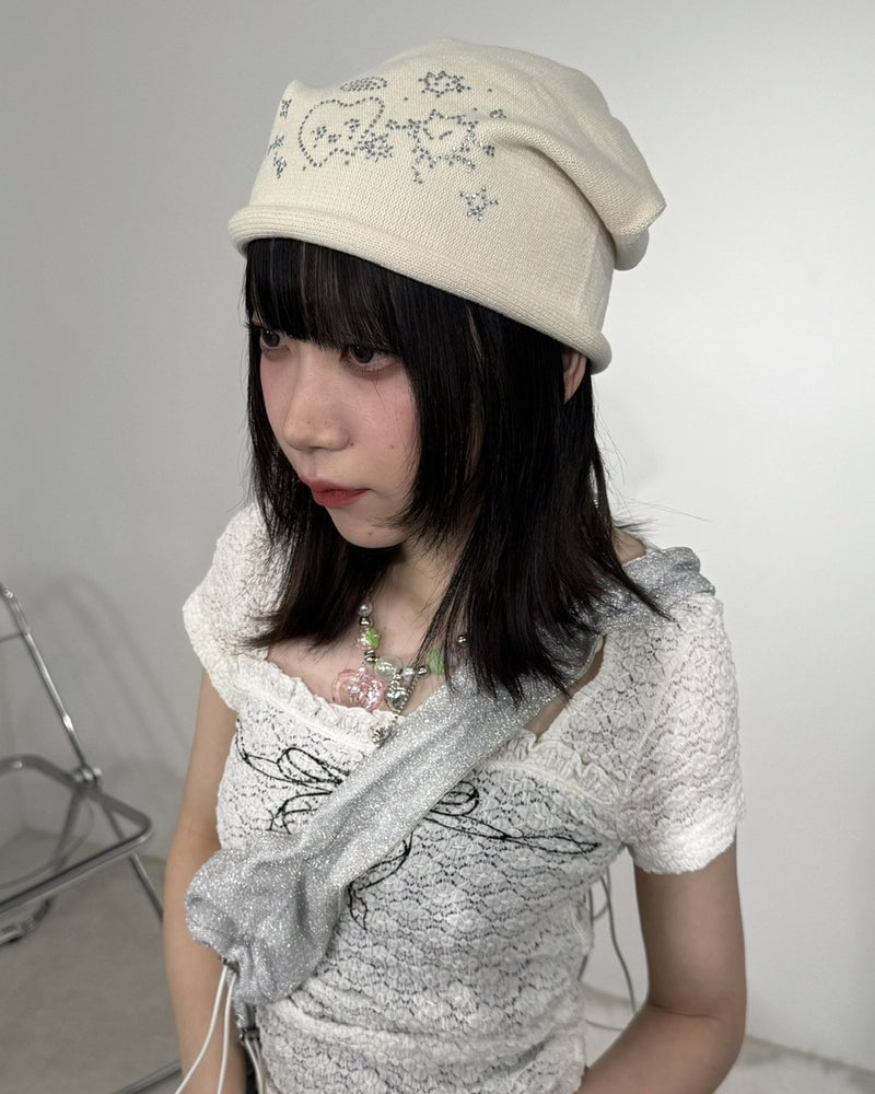 国際配送【Nerd out XU】rhinestone teeth beanie (2color)
