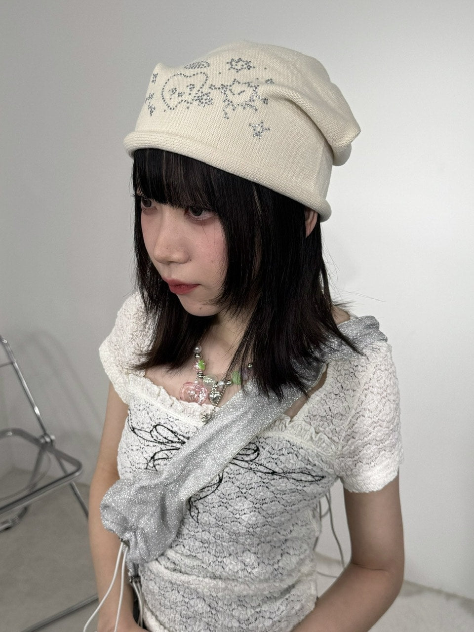 国際配送【Nerd out XU】rhinestone teeth beanie (2color)