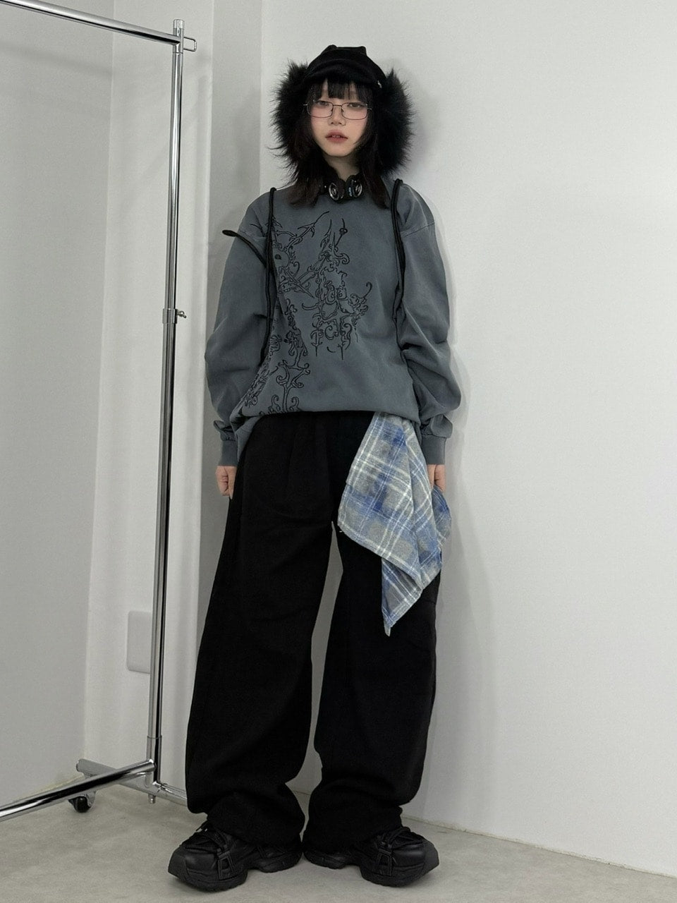 国際配送【Nerd out XU】waist scarf denim wide pants
