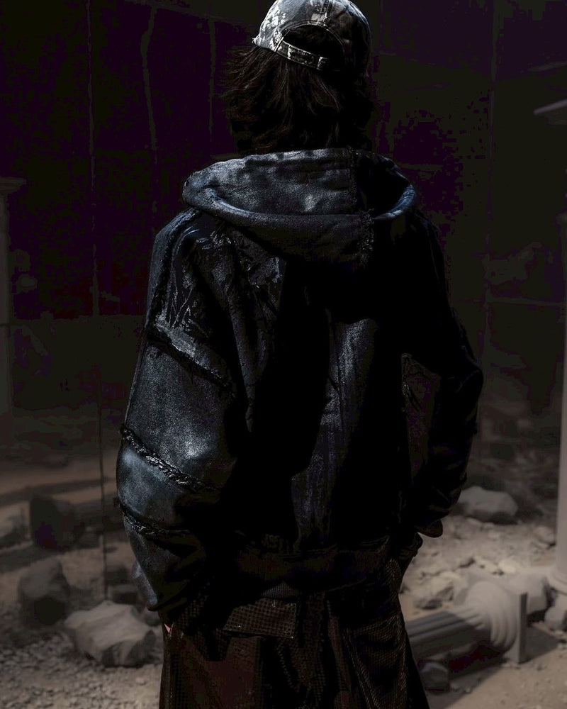 【The Boy Has No Patience】Double Saint Spray Hooded Jacket / 【ザボーイハズノーペーシェンス】スプレーグラフィックフードジップアップブルゾン