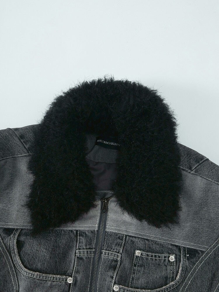 【SURGERY】Surgery fur trimming denim jacket