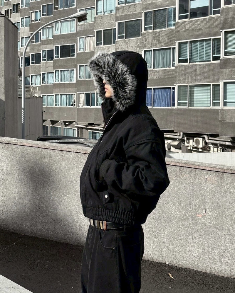 【youll】cropped fur hooded blouson