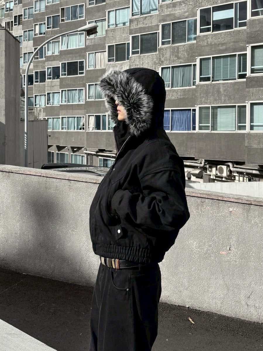 【youll】cropped fur hooded blouson