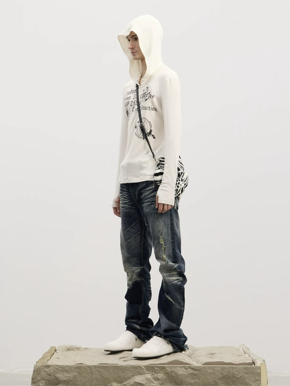 【DND4DES】Patchwork Hooded T-shirts /【ディーエヌディーフォーデス】ロゴグラフィックフード長袖Tシャツ