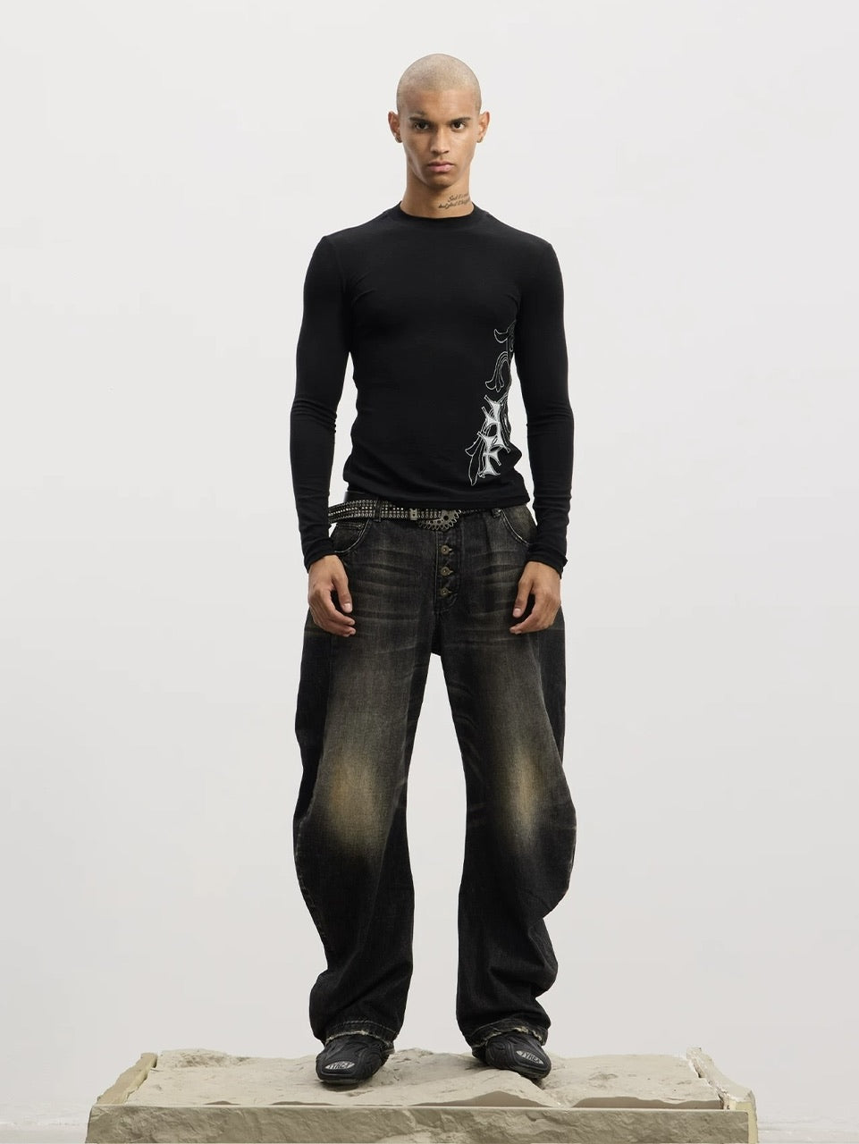 【DND4DES】Honeysuckle Pattern Cross Wool Long Sleeve /【ディーエヌディーフォーデス】サイドクロスデザインウール長袖Tシャツ