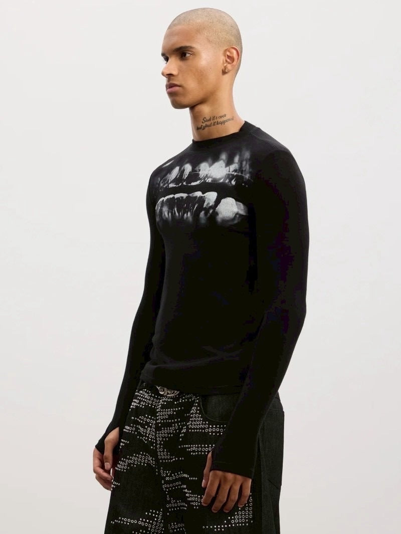 【DND4DES】Dental Wool Long Sleeve /【ディーエヌディーフォーデス】フロントデザインウール長袖Tシャツ