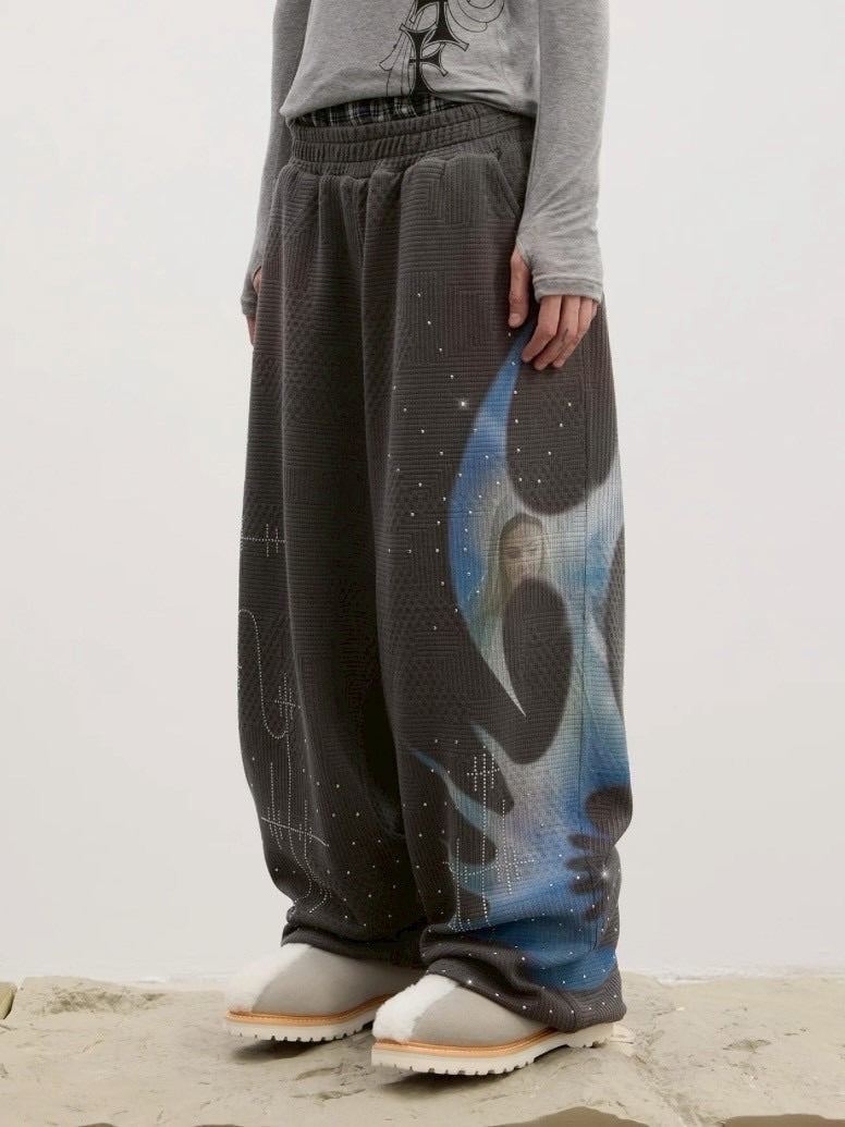 【DND4DES】Saint-M?・re De R?・ches Double-Waist Sweatpants /【ディーエヌディーフォーデス】ダブルウエストラインストーンスウェットパンツ